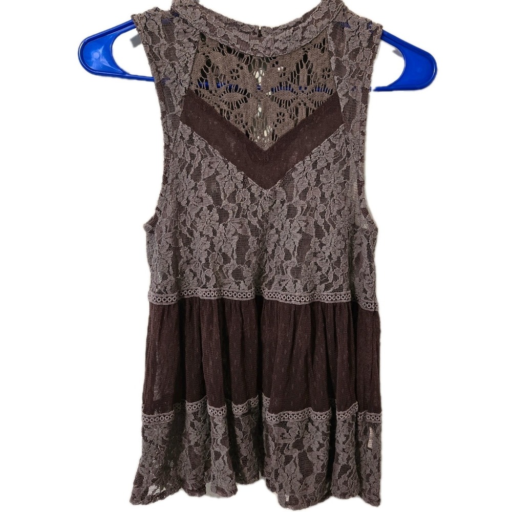 Free People Lady Bird Dusty Purple Sheer Lace Top Size Small
